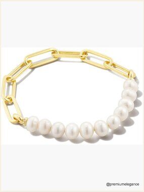 Half Chain Pearl Bracelet - 7" Length - Link & Stone Design